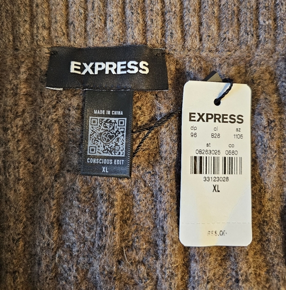 Express Off The Shoulder Cable Knit Sweater | Mocha | XL - Picture 7 of 8